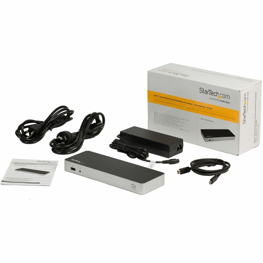 StarTech USB C Dock - 4K Dual Monitor HDMI & DisplayPort USB Type-C Docking Station - 60W Power Delivery, SD, 4-port USB 3.0 Hub, GbE
