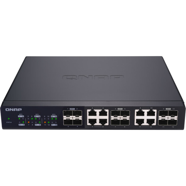 QNAP (QSW-1208-8C) 12-Port Unmanaged 10GbE Switch. Twelve 10GbE SFP+ Ports with Shared Eight 10GBASE-T Ports
