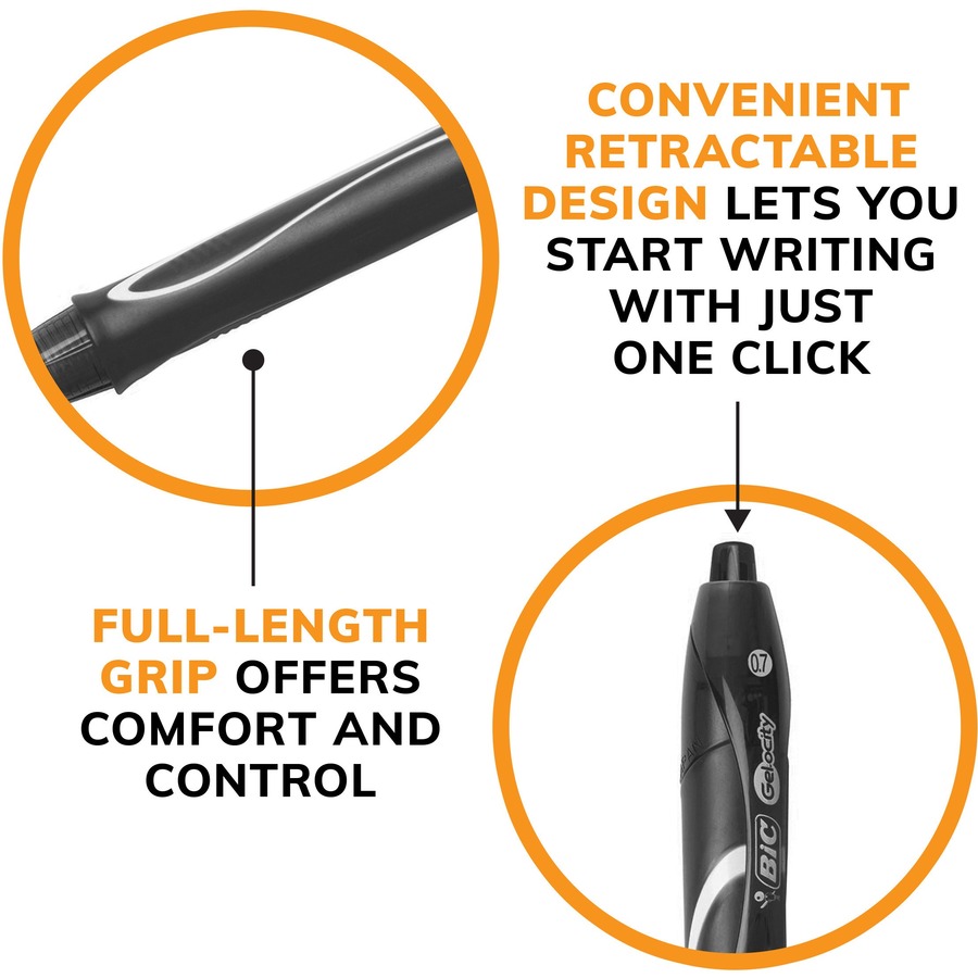 BIC Gel-ocity Gel Pen - 0.7 mm Medium Pen Point - Retractable - Assorted Ink - Gel-based - 12 Pack