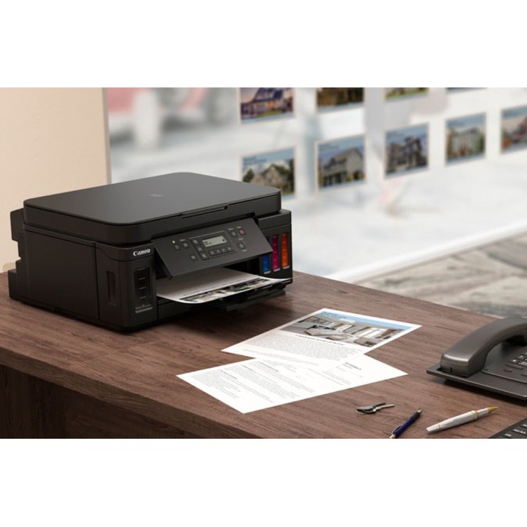 Canon PIXMA G G6020 Inkjet Multifunction Printer-Color-Copier/Scanner-4800x1200 dpi Print-Automatic Duplex Print-5000 Pages-350 sheets Input-Color Flatbed Scanner-1200 dpi Optical Scan-Wireless LAN-Wireless PictBridge-Mopria-Canon PRINT Business