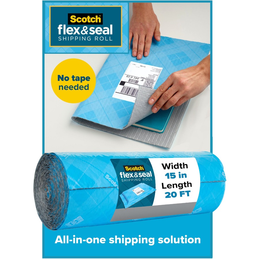 Scotch Flex & Seal Shipping Roll - 15" Width x 20 ft Length - Durable, Water Resistant, Tear Resistant, Cushioned, Recyclable - Blue - 1Each