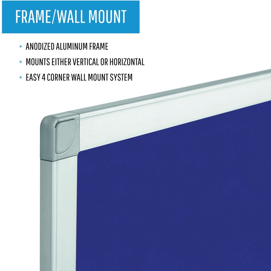MasterVision Ayda Fabric 24"W Bulletin Board - Blue Fabric Surface - Tackable, Sleek Style, Robust - 1 Each - 0.5" x 24"