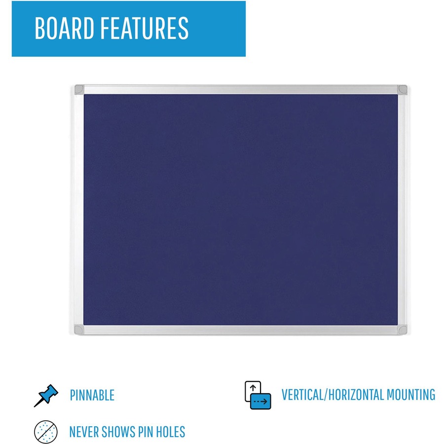 MasterVision Ayda Fabric 36"W Bulletin Board - Blue Fabric Surface - Robust, Tackable, Sleek Style - 1 Each - 0.5" x 36"