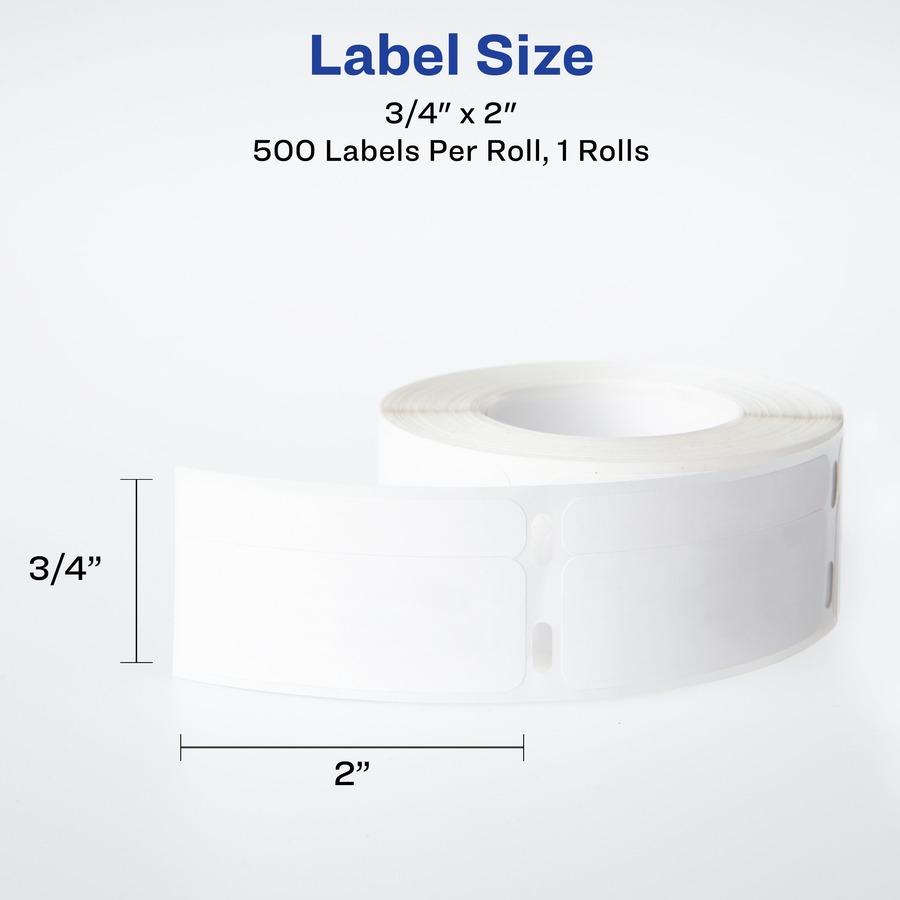 Avery® Direct Thermal Roll Labels - 2" Height x 3/4" Width - Permanent Adhesive - Rectangle - Thermal - Bright White - Paper - 500 / Sheet - 500 / Roll - 1 Total Sheets - 500 Total Label(s) - 500 / Box - Water Resistant