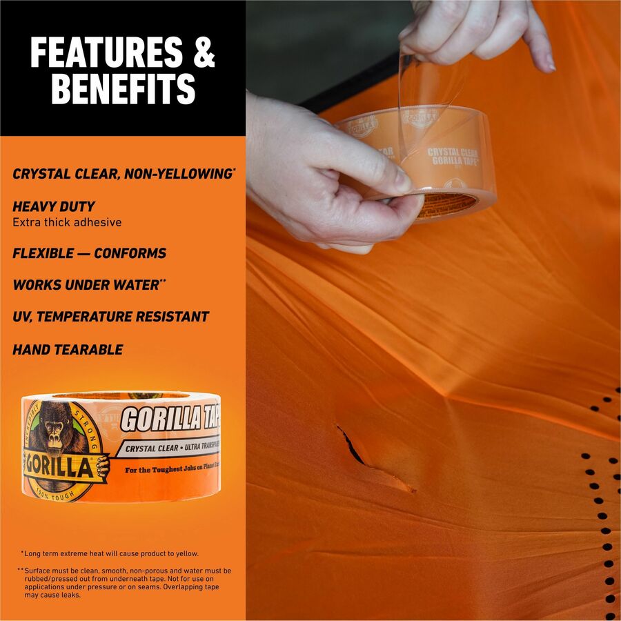 thumbnail image 2 of Gorilla Crystal Clear Repair Duct Tape, Heavy Duty & Waterproof, 1.88" X 18 Yd 2 of 4