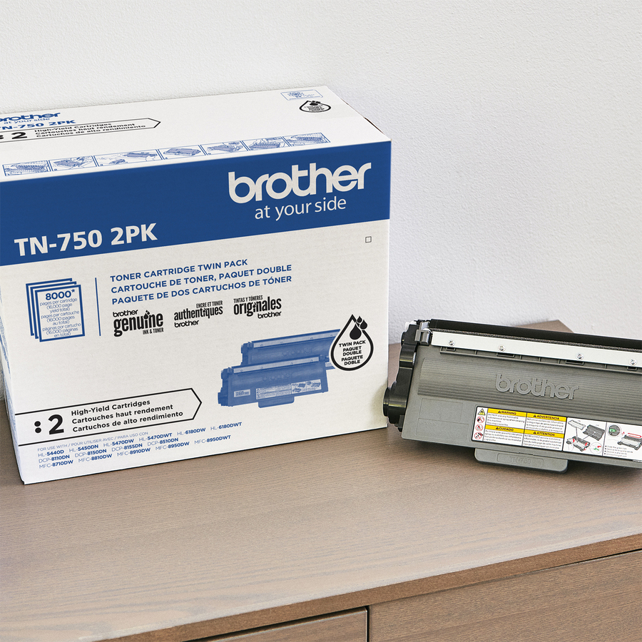 Brother TN-750 Original High Yield Laser Toner Cartridge - Twin-pack - Black - 2 / Box