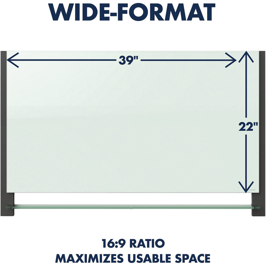 Quartet Evoque Magnetic Glass Dry Erase Board - 39" (3.3 ft) Width x 22" (1.8 ft) Height - White Glass Surface - Black Aluminum Frame - Rectangle - Assembly Required - 1 Each - Dry-Erase Boards - QRT29980