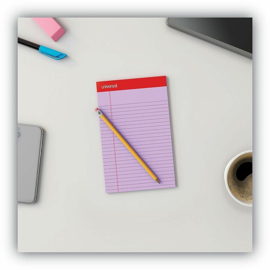 Universal Notepad - 1 Subject(s) - 50 Sheets - Tape Bound - Narrow Ruled Front Ruling - 16 lb Basis Weight - 8" Height x 5" Width - Orchid Paper - Chipboard Cover - 1 Dozen