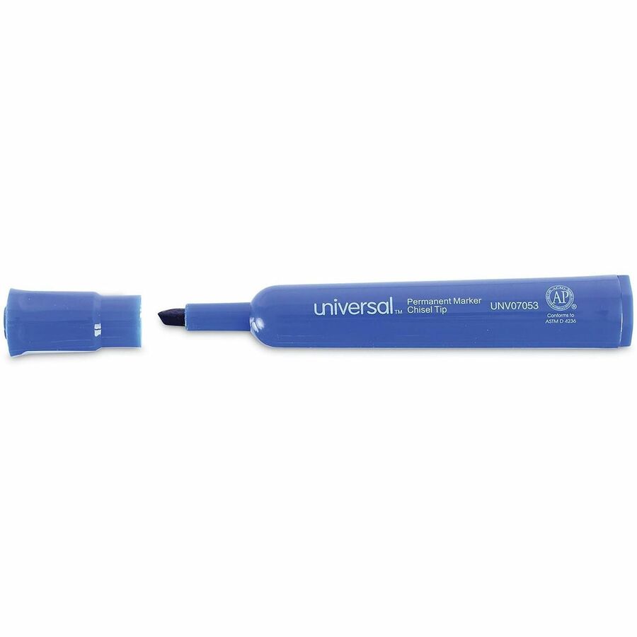 Universal Chisel Tip Permanent Marker, Broad Chisel Tip, Blue, Dozen - Broad Chisel Marker Point - Blue Ink - General Purpose - 1 Dozen