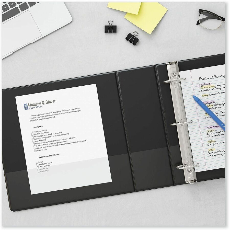 Universal Ring Binder - 1 1/2" Binder Capacity - Letter - 8 1/2" x 11" Sheet Size - 375 Sheet Capacity - 3 Ring(s) - Fastener(s): Ring - Pocket(s): 2, Inside Front & Back - Polypropylene - Black - Non-stick - 1 Each
