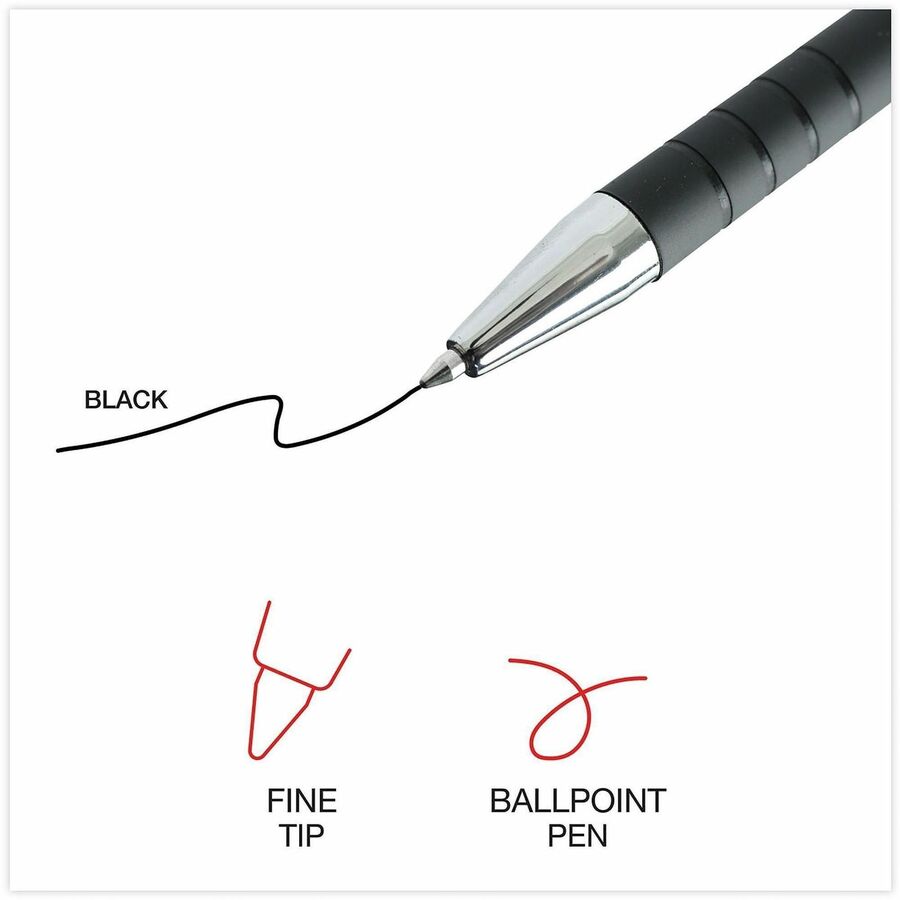 Universal Ballpoint Pen, Retractable, Fine 0.7 mm, Black Ink, Black Barrel, Dozen - 0.7 mm Fine Conical Pen Point - Retractable - Black Ink - Black Barrel - 1 Dozen