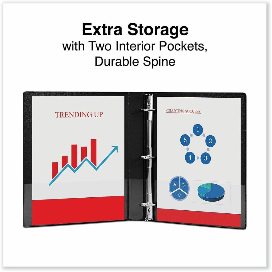 Universal Ring Binder - 1" Binder Capacity - Letter - 8 1/2" x 11" Sheet Size - 220 Sheet Capacity - 3 Ring(s) - Fastener(s): Ring - Pocket(s): 2, Inside Front & Back - Polypropylene - Black - Non-stick - 1 Each