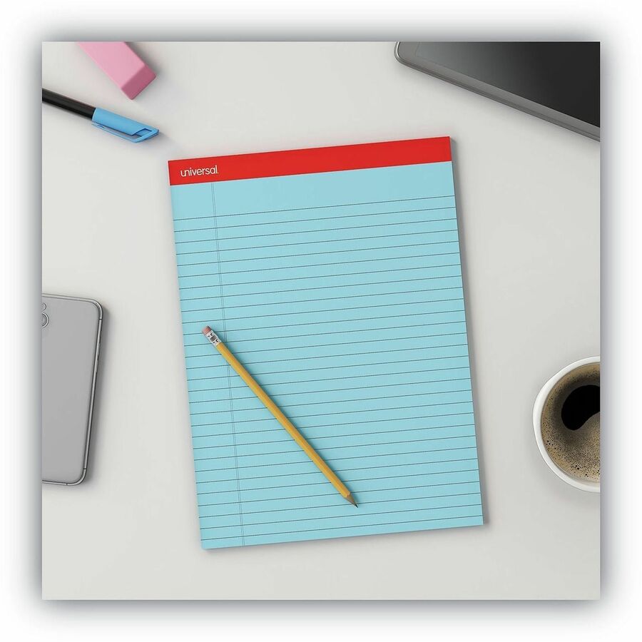 Universal Notepad - 1 Subject(s) - 50 Sheets - Tape Bound - Wide Ruled, Legal Ruled Front Ruling - 16 lb Basis Weight - 11" Height x 8.5" Width - Blue Paper - Chipboard Cover - 1 Dozen