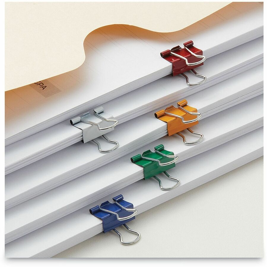 Universal Binder Clips with Storage Tub, Mini, Assorted Colors, 60/Pack - Mini - 0.6" Width - 0.25" Size Capacity - Assorted, Blue, Gold, Green, Red, White - Metal, Steel Wire - 60 / Pack