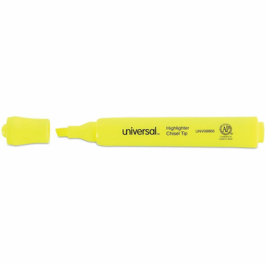 Universal Highlighter - Chisel Marker Point - Fluorescent Yellow Ink - Yellow Round, Tank Barrel - 36 / Pack