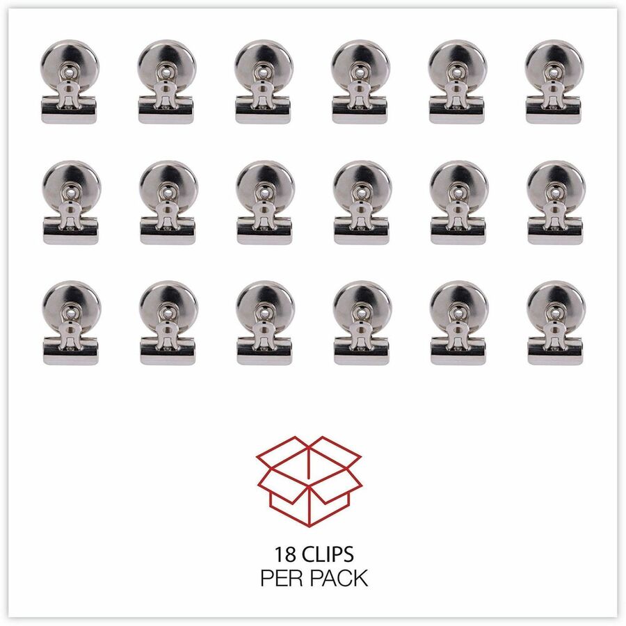 Universal Bulldog Magnetic Clips, Small, Nickel, 18/Pack - Small - 1.2" Width - 0.25" Size Capacity - Nickel - Nickel Plated Steel - 18 / Pack