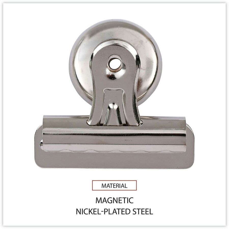 Universal Bulldog Magnetic Clips, Medium, Nickel, 12/Pack - Medium - 2.1" Width - 0.25" Size Capacity - Nickel - Nickel Plated Steel - 12 / Pack