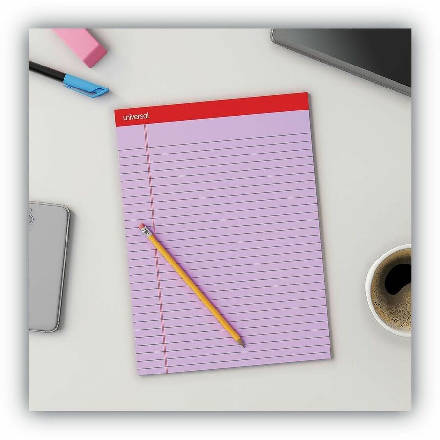 Universal Notepad - 1 Subject(s) - 50 Sheets - Tape Bound - Wide Ruled, Legal Ruled Front Ruling - 11.75" Height x 8.5" Width - Blue, Ivory, Orchid Paper - Chipboard Cover - 6 / Pack