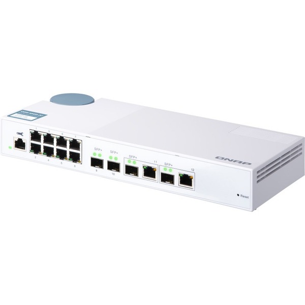QNAP (QSW-M408-2C) 12-port layer 2 managed switch. Eight 1GbE ports, two 10G SFP+ ports and two 10G SFP+/ NBASE-T combo ports. Easy management with web browser.