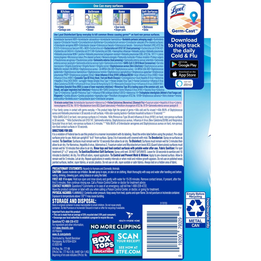 Lysol Crisp Linen Disinfectant Spray - 19 fl oz (0.6 quart) - Crisp Linen Scent - 1 Each - Easy to Use - Clear