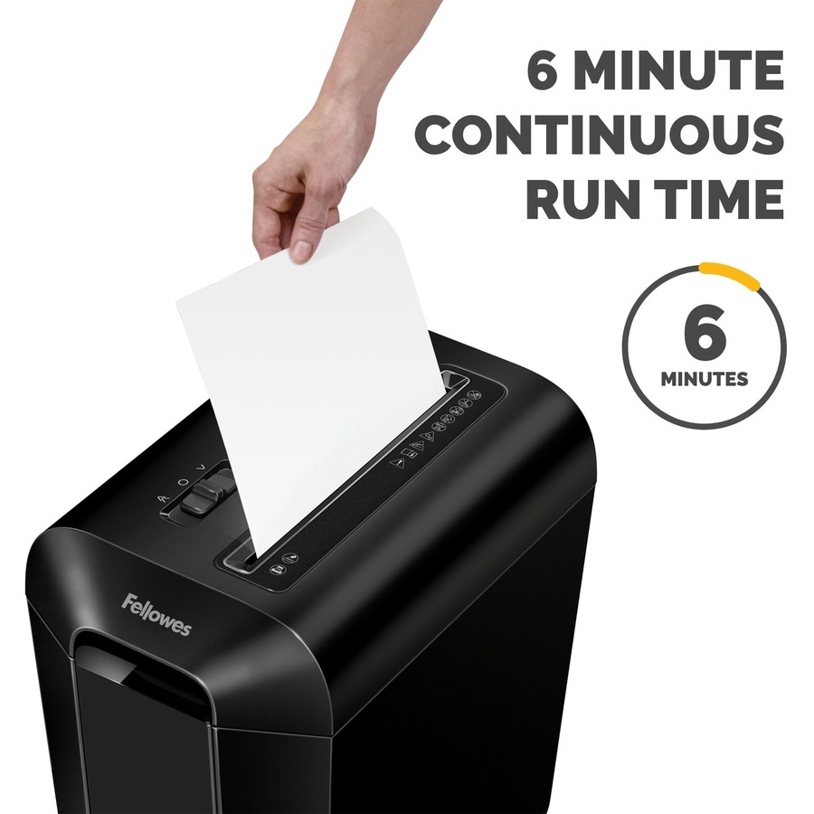 Fellowes LX65 Cross-cut Shredder - Non-continuous Shredder - Cross Cut - 10 Per Pass - for shredding Staples, Paper, Paper Clip, Credit Card - 0.2" x 1.6" Shred Size - P-4 - 6 Minute Run Time - 20 Minute Cool Down Time - 15.14 L Wastebin Capacity - Black = FEL4400301