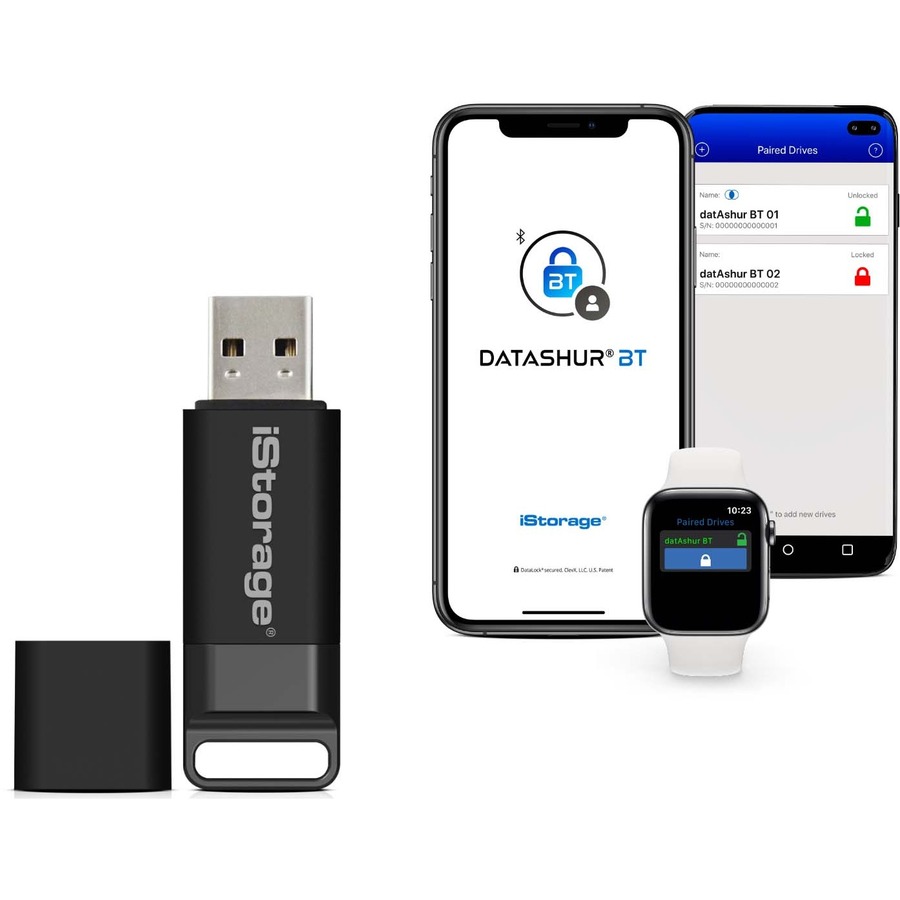 iStorage datAshur BT 16 GB | FIPS 140-2 Level 3 Certified | AES-XTS 256-bit full disk hardware encryption | Encrypted Secure Flash Drive | Unlock using your smartphone via bluetooth | Remote Management Ready