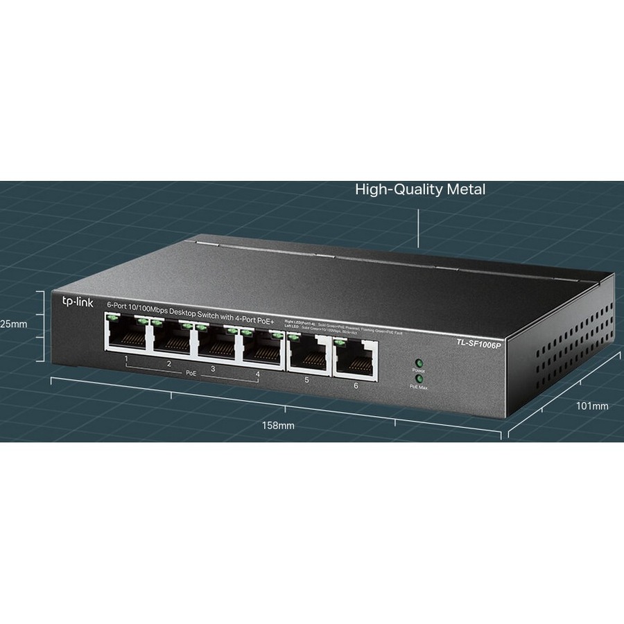 TP-Link 8 Port Fast Ethernet 10/100Mbps PoE Switch | 4 PoE Ports @66W |  Desktop | Plug & Play | Sturdy Metal w/Shielded Ports | Fanless | Plug and