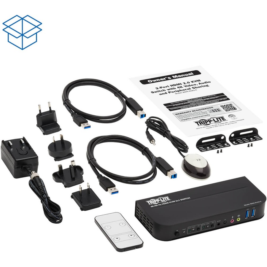 Tripp Lite by Eaton 2-Port HDMI/USB KVM Switch - 4K 60 Hz HDR HDCP 2.2 IR USB Sharing USB 3.0 Cables