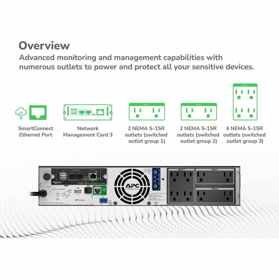 APC Smart-UPS X, Line Interactive, 1500VA, Rack/tower convertible 2U, 120V, 8x 5-15R NEMA, SmartConnect port+NMC, Extended runtime
