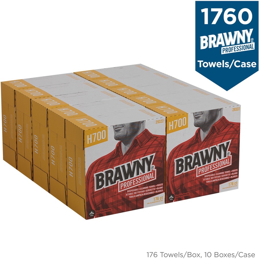 Brawny® Professional H700 Disposable Cleaning Towels - Interfolded - 9" x 12.40" - 1760 Sheets - White - 176 Per Box - 10 / Carton