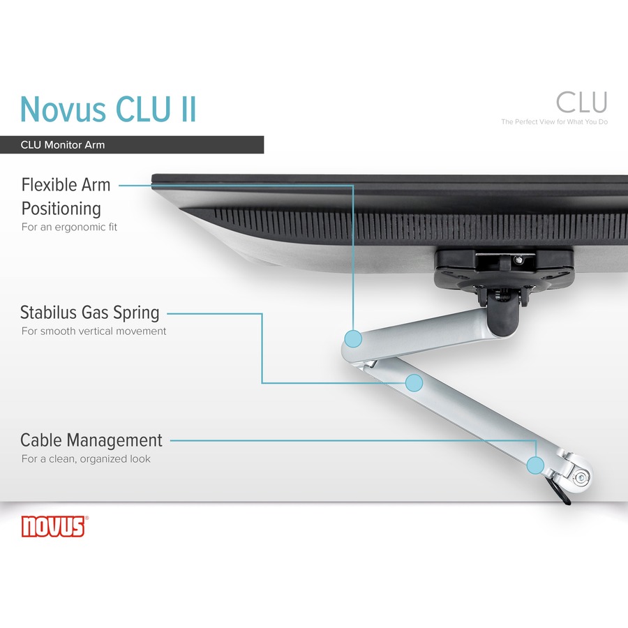 Novus CLU Duo 990+2019+000 Mounting Arm for Monitor - Silver - 1 Display(s) Supported - 15 lb Load Capacity - 75 x 100 - 1