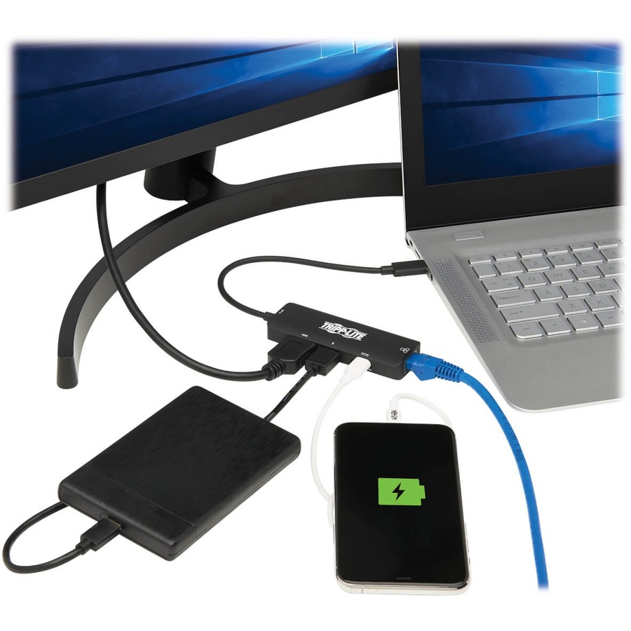 Tripp Lite by Eaton USB-C Multiport Adapter - 4K 60 Hz HDMI USB 3.x (5Gbps) Hub Ports GbE 100W PD Charging HDR HDCP 2.2