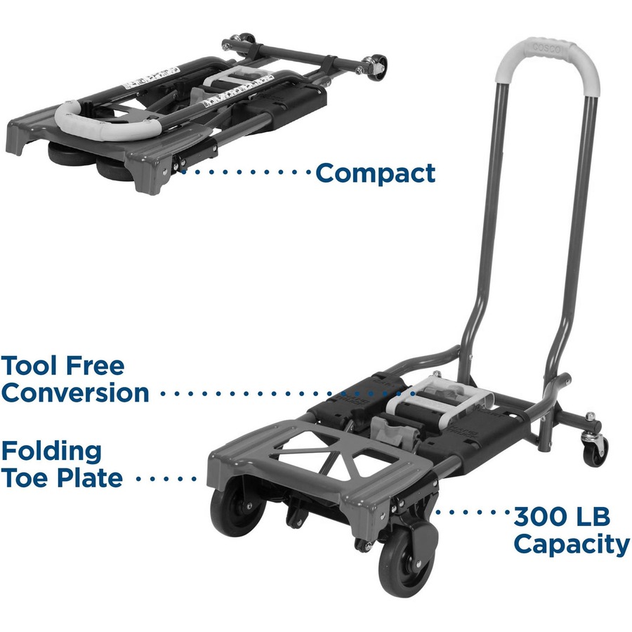 Cosco Shifter Hand Truck & Cart - 300 lb Capacity - 4 Casters - Steel - x 16" Width x 3.9" Depth x 31.5" Height - Gray - 1 Each