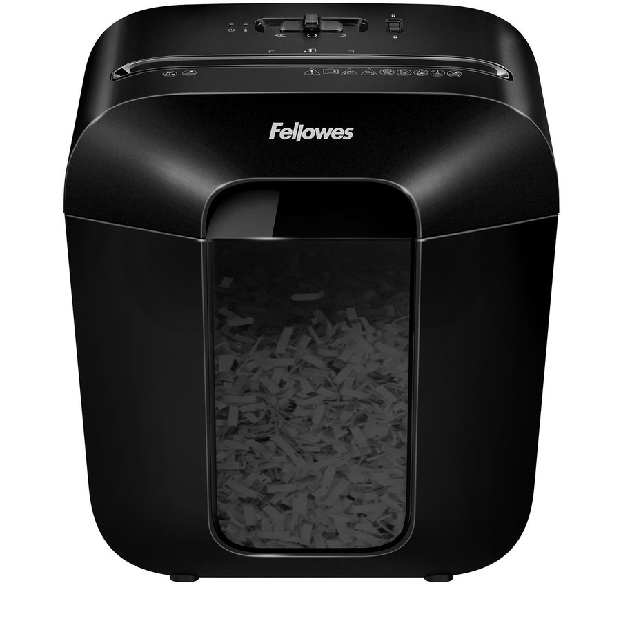 Fellowes LX25 Paper Shredder - Cross Cut - 6 Per Pass - for shredding Paper, Paper Clip, Staples, Credit Card - 0.156" x 1.250" Shred Size - P-4 - 7 ft/min - 9" Throat - 3 Minute Run Time - 30 Minute Cool Down Time - 3 gal Wastebin Capacity