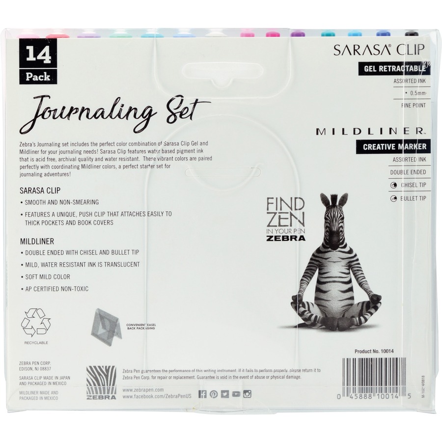 Zebra Journaling Set Mildliner & Sarasa Clip Gel Pen and Highlighter Set - 1 mm Pen Point Size - Bullet, Chisel Marker Point Style - Multi Gel-based Ink - 14 / Pack