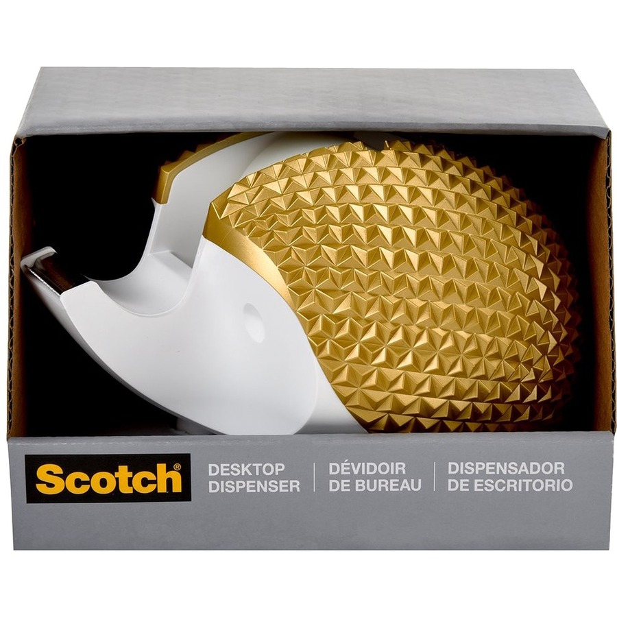 Scotch C47 Hedgehog Desktop Tape Dispenser Gold 1" Core - Refillable - Weighted Base, Easy to Use - Gold, Silver - 1 Each - Tape Dispensers - MMMC47HEDGEHOGG