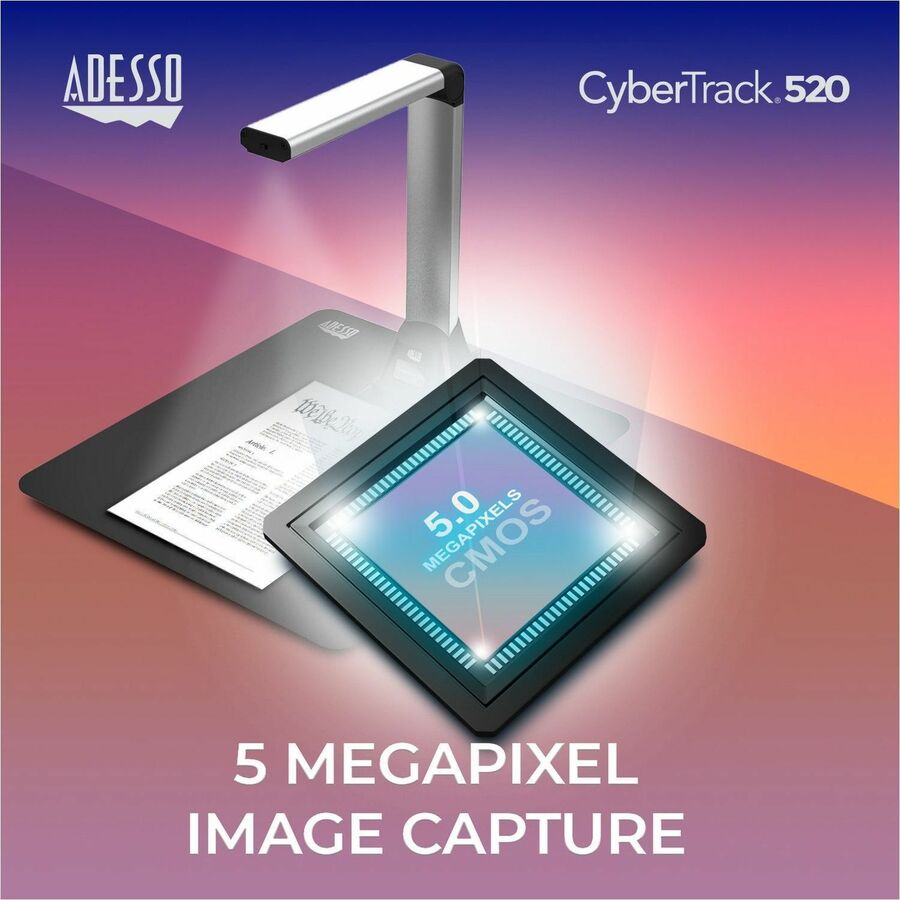 Adesso 5 Megapixel Fixed-Focus A4 Document Camera Scanner with OCR Text Recognition - CMOS