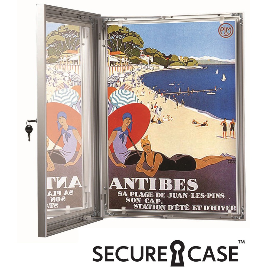 Seco Locking Poster Case - 24" x 36" Frame Size - Rectangle - Portrait, Landscape - Anodized - Weather Proof, Shatter Proof, Lockable, Rust Proof, Water Proof - Aluminum, Plastic, Polycarbonate - Silver - 1 Each