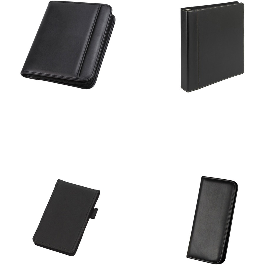 Samsill Pad Folio - 4 Internal Pocket(s) - Synthetic Leather, Polyvinyl Chloride (PVC) - Black - Padded, Stitched, Pen Loop, Notepad, Document Pocket, Business Card Holder, Refillable - 0% Recycled - 1 Each