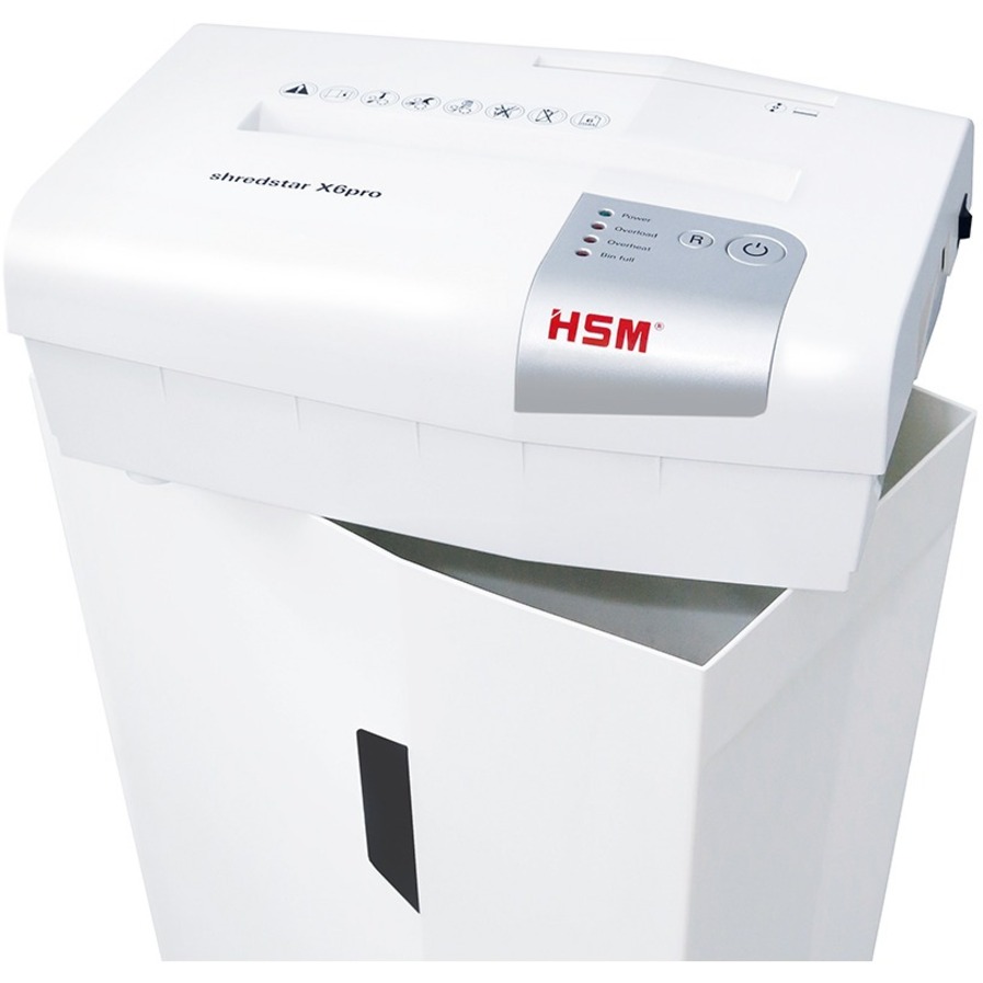 HSM shredstar S10 Strip Cut Shredder - Strip Cut - 10 Per Pass - for shredding CD, DVD, Paper, Paper Clip, Staples, Credit Card - 0.250" Shred Size - P-2/O-1/T-1/E-2 - 8.66" Throat - 4.80 gal Wastebin Capacity - White