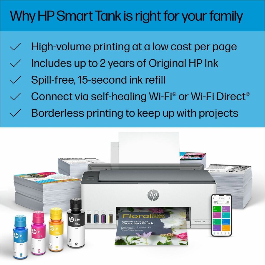 HP 5101 Wireless Smart Tank Inkjet Multifunction Printer - Color
