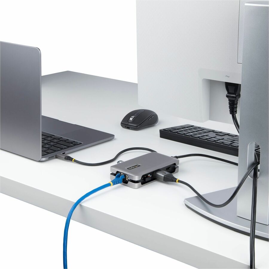 StarTech USB-C Multiport Adapter, 4K 60Hz HDMI/DP, 3-Port USB Hub, 100W PD Pass-Through, GbE, Mini Docking Station, 1ft/30cm Cable
