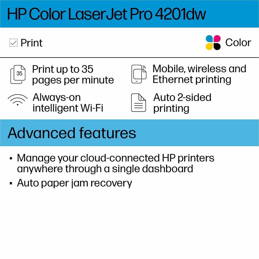 HP LaserJet Pro 4201dw Wireless Laser Printer - Color