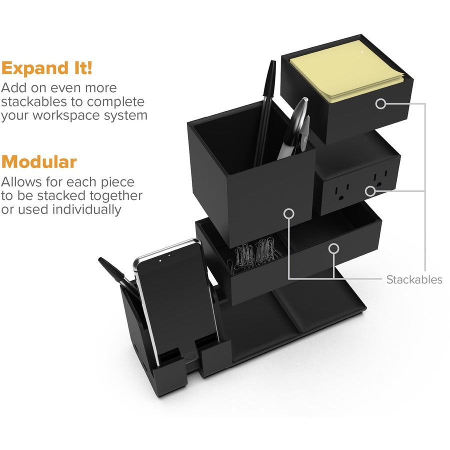 Bostitch Konnect Stackable Desk Organizer - Desktop - Stackable, Durable, Cable Management, Rubber Feet, Non-slip Feet - Black - 1 Each