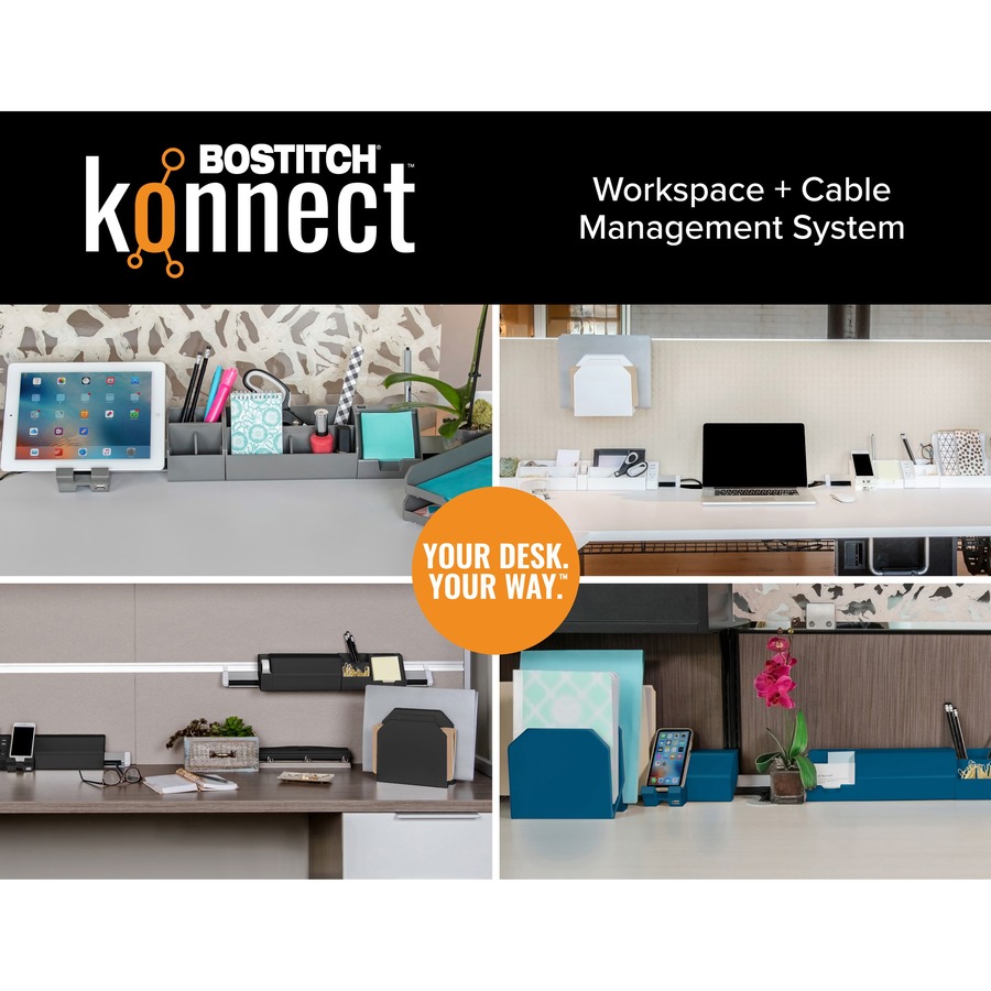 Bostitch Konnect 5-Piece Desktop Organizer Kit - ABS Plastic, Brushed Aluminum - Gray - 1 Each
