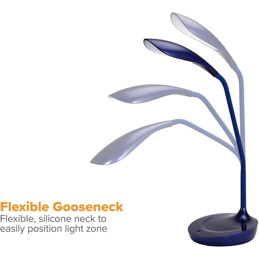 Bostitch Gooseneck LED Desk Lamp - 4.50 W LED Bulb - USB Charging, Gooseneck, Touch Sensitive Control Panel, Adjustable Brightness, Dimmable, Flexible Neck, Flicker-free, Glare-free Light, Eco-friendly - 480 lm Lumens - Desk Mountable - Blue - for Office,