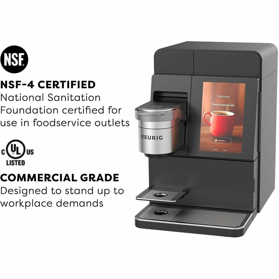 GMT9166 - K-4500 Commercial Cafe System offers the ability to make cafe-style beverages with a single coffeemaker for your large office or business. K-4500 includes two powder hoppers - one for milk and the other for French Vanilla-flavored or Chocolate-flavored milk powders. Make more than 20 different recipes such as flavored coffees, lattes, cappuccinos and more. BrewID recognizes your K-Cup pod and suggests customized brew settings to make each cup distinctively delicious. Personalize your beverage by setting the strength, temperature and cup size. Cafe system is engineered and developed for high-traffic areas with back-to-back brewing to reduce downtime between brews.
