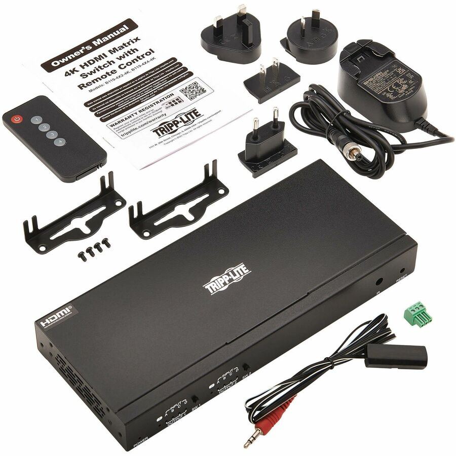 Eaton Tripp Lite Series 4x2 HDMI Matrix Switch/Splitter with Remote Control and Multi-Resolution Support, 4K 60 Hz, HDR, 4:4:4, TAA