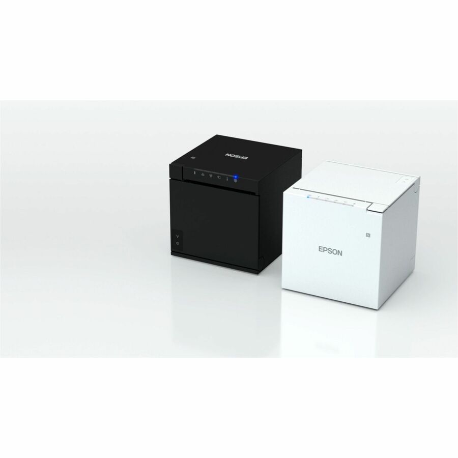 M30III - sleek 3"" thermal receipt printer; small size that supports both    front and top paper exits. Built in USB-A, USB-B, USB-C and ethernet interfaces.  Connect up to two USB POS peripherals;  sync and charge feature can deliver up to 18 W of power to a mobile device.  Server Direct Print available to retrieve print jobs directly from the cloud. IPX2-rated enclousure is water resistant; antimicrobial and easy to clean.   Black.  Includes power supply PS190 with AC cable, starter receipt paper roll, setup guide, 58mm roll paper guide.  2 year limited warranty. — alternate view 6