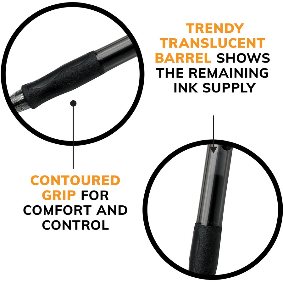 BIC Gel Retractable Pens - Medium Pen Point - 0.7 mm Pen Point Size - Refillable - Retractable - Black Water Based Ink - Transparent Barrel - 4 / Pack - Gel Ink Pens - BICRLCP41BK